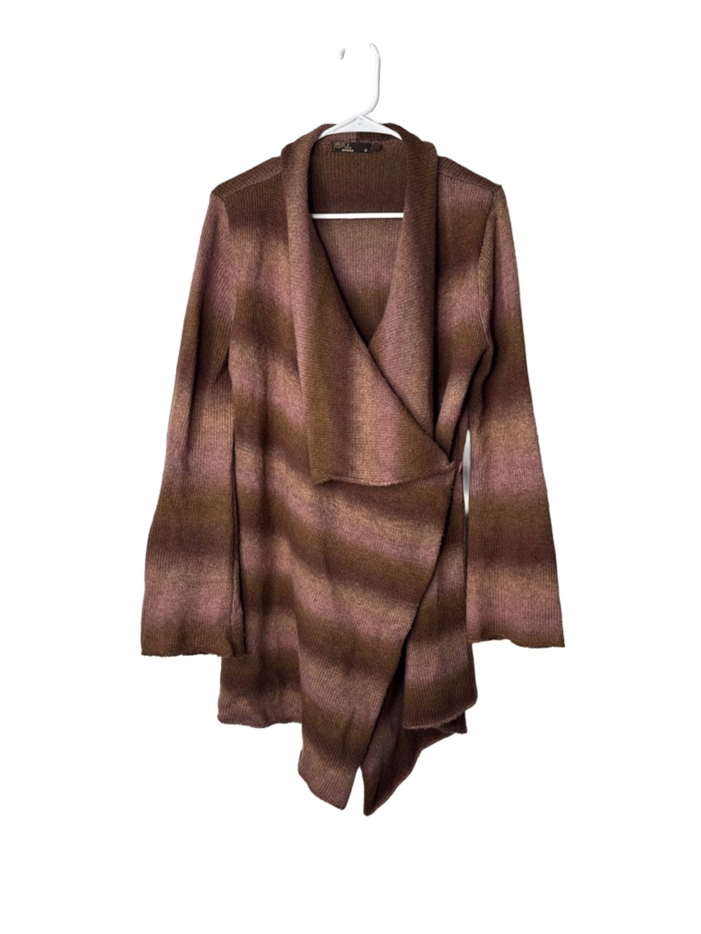 Prana Striped Open-Front Cardigan in Brown and Mauve